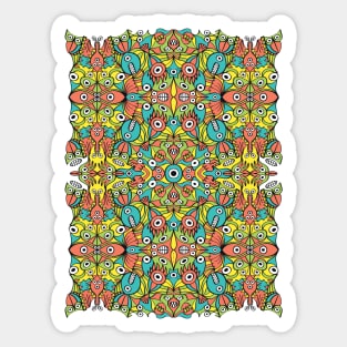 Odd funny creatures multiplying in a symmetrical pattern design Sticker